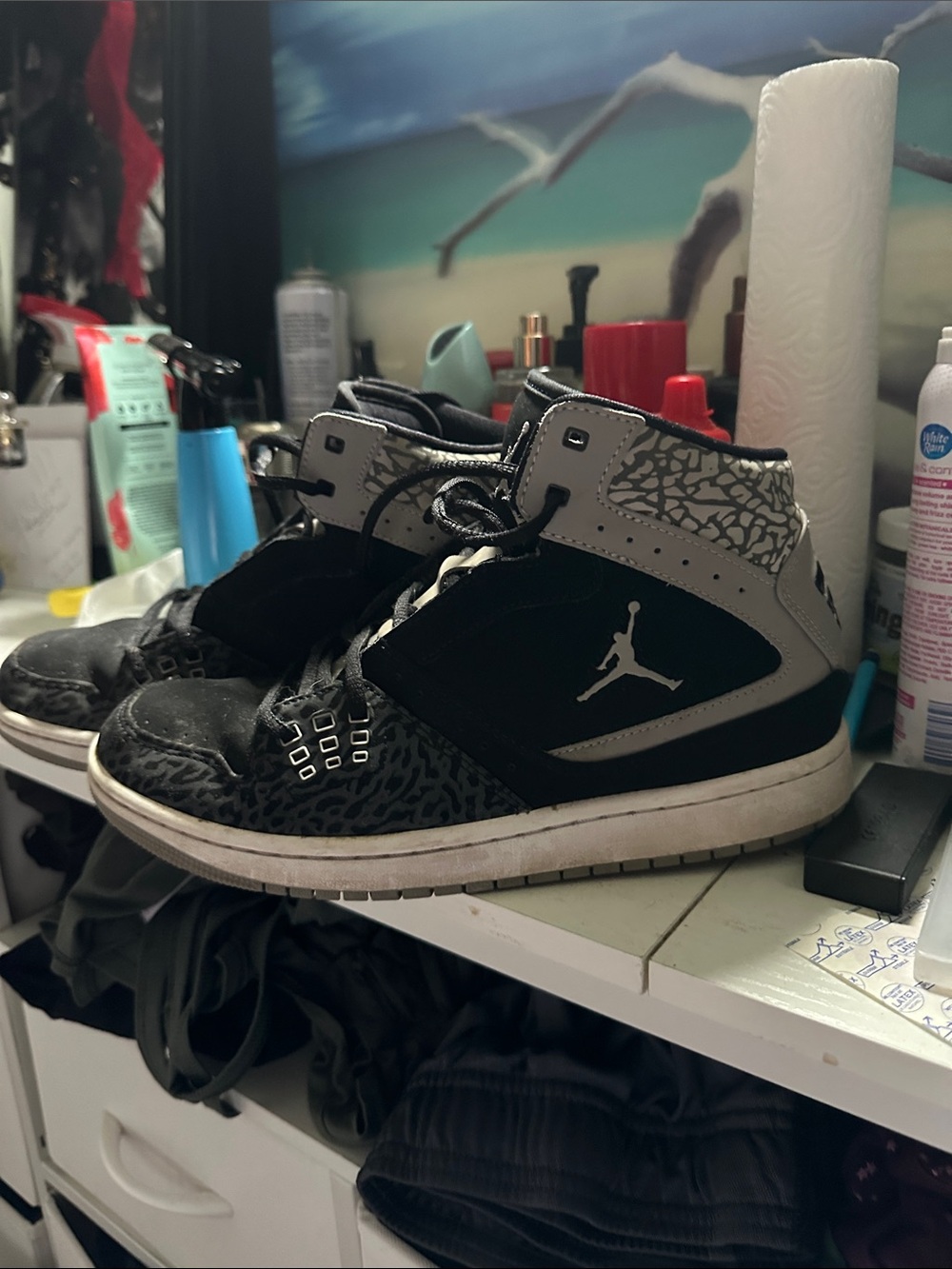 Jordan Black and Gray High-Top Sneakers with Elephant Print